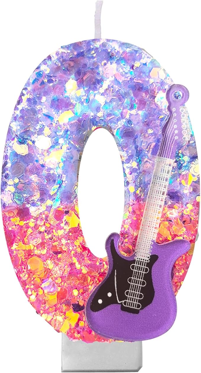 K-Pop Birthday Candle – Purple & Pink Glitter Music Theme Cake Candle with Guitar, Musical Party Decor for Girls, Teens, Kpop Fans (0)