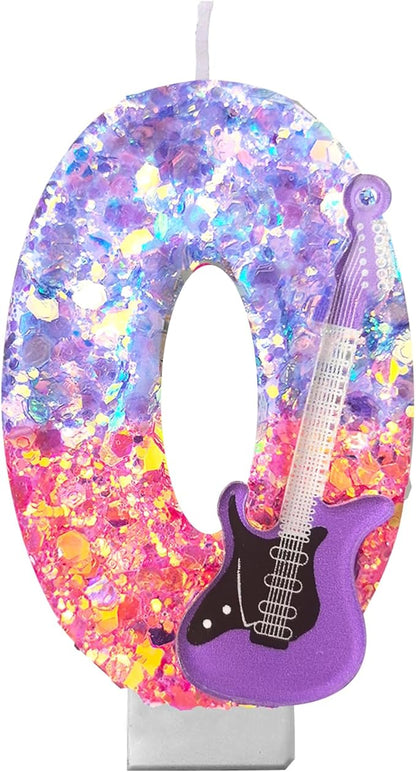 K-Pop Birthday Candle – Purple & Pink Glitter Music Theme Cake Candle with Guitar, Musical Party Decor for Girls, Teens, Kpop Fans (0)