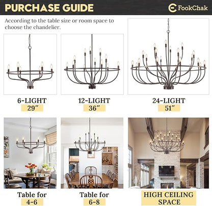 24 Light Chandelier 51'' Oil Rubbed Bronze Large Candle Chandeliers for High Ceiling Foyer Chandelier Light Fixture for Large Living Room Dining Room Stairs Entry Restaurant Hotel
