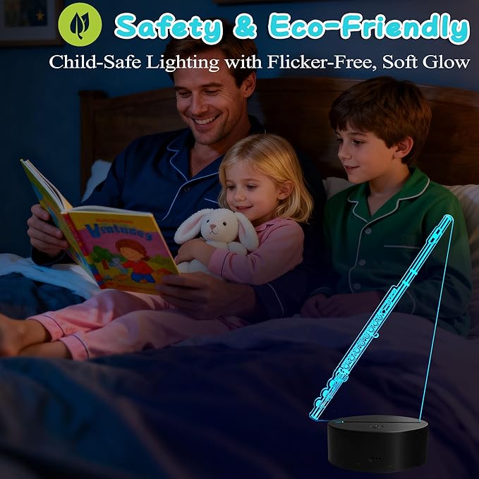 Flute Night Light, Flute Gifts, 3D Illusion Lamp with Remote Control, 16 RGB Colors, 4 Flashing Modes, Timer, Dimmable, Flute Instruments Accessories for Holiday Birthday Christmas