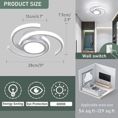 ADISUN LED Modern Ceiling Light, 6000K Semi Flush Mount Ceiling Light Fixture, Unique Ceiling Lamp for Living Room Bedroom Corridor Aisle Hallway, 2 Pack, Silver