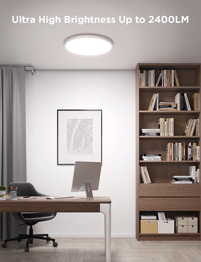 Govee Smart Ceiling Light, RGBIC LED Ceiling Light Fixture, 2400LM Flush Mount Light Fixture, DIY Colors, Works with Alexa, 2200K-6500K Lights for Bedroom, Living Room,12 Inch, 1 Pack (White)