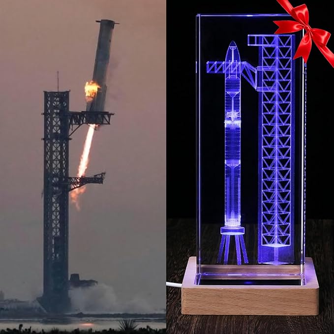 SpaceX Starship Collector's Crystal Lamp, 3D Laser-Etched Rocket Night Light, Ultimate Gift for Space Enthusiasts, Sci-Fi Fans & Mars Dreamers (Large)