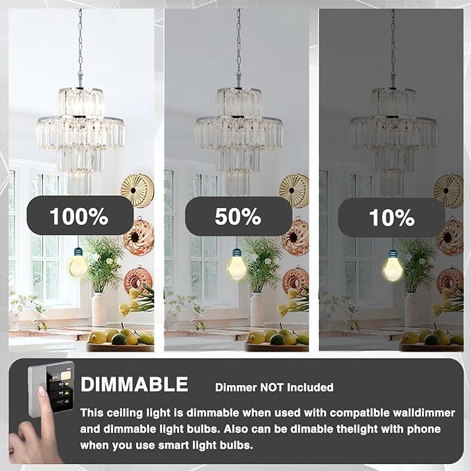 Chrome Crystal Chandelier, 7-Light 4 Tiers 19.68" Crystal Light, Adjustable Hanging Metal Ceiling Lighting Fixture, Modern Foyer Dining Room Chandeliers for Bedroom,Hallway,Kitchen