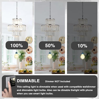 Chrome Crystal Chandelier, 7-Light 4 Tiers 19.68" Crystal Light, Adjustable Hanging Metal Ceiling Lighting Fixture, Modern Foyer Dining Room Chandeliers for Bedroom,Hallway,Kitchen