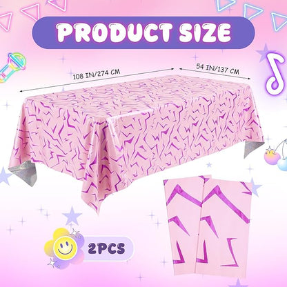 Oudain 2 Pcs Kpop Theme Pink Purple Lightning Crack Print Holographic Party Tablecloth 54 x 108 Inch Disposable Rectangle Table Cover for Anime Korean Kpop Theme Birthday Decoration