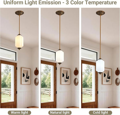 LOUSACE 5.5 in Vintage Milk Glass Ceiling Light Fixture, Antique White Semi Flush Mount Milk Glass Pendant Light, Farmhouse Ceiling Light for Kitchen Hallway Dining Room Bedroom, LED Bulb Included