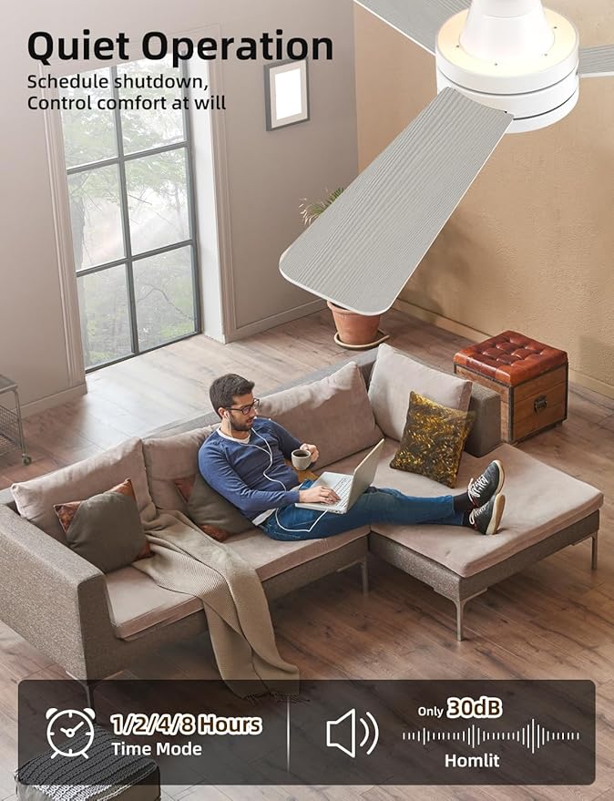 42" RGB Ceiling Fan with Light, Music Sync Smart Fan with Alexa/Google/App Control, Low Profile Flush Mount, 6-Speed Quiet DC Motor, 4 CCT Dimmable Lighting for Bedroom, Champagne Gold