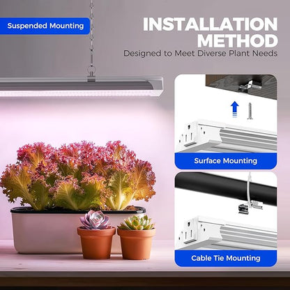 Barrina TX36 2FT LED Grow Light for Seed Starting, 144W(4 x 36W, 800W Equivalent), High PPFD, Full Spectrum, Mechanical Timer, Hang Grow Light from Seed to Flower with On/Off Switch, Linkable, 4 Packs