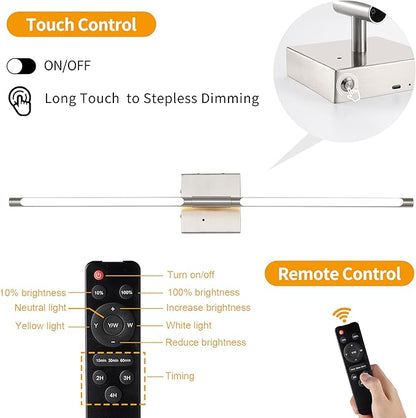 Morauroral Battery Operated Wall Sconces Set of 2, Dimmable Battery Wall Sconce with Remote Control, Sand-Nickel LED Rechargeable Sconces, 30 Inch Modern Wireless Wall Lights for Bedroom, Living Room