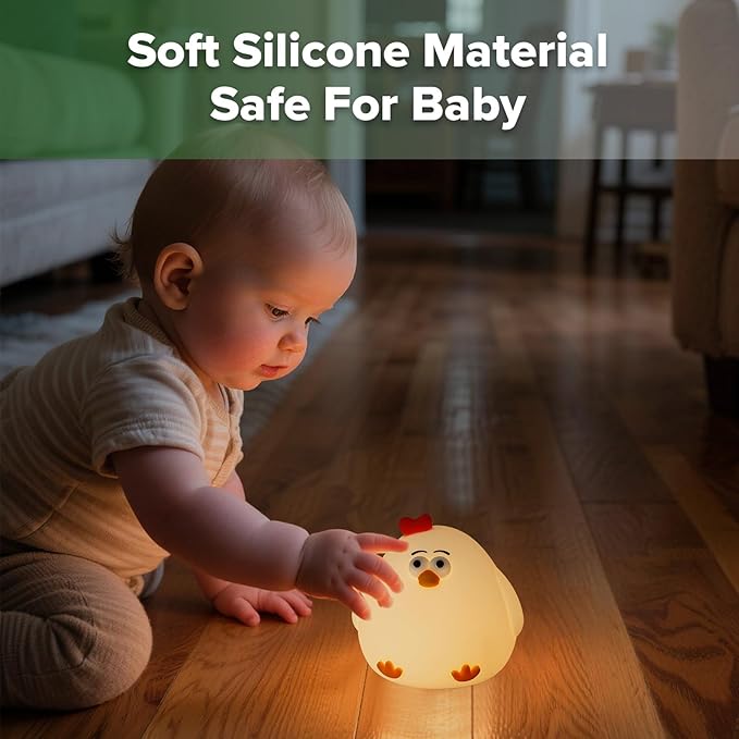 haakaa Baby Night Light | USB Rechargeable LED Funny Animal Cute Chicken Squishy Lamp for Kids,2-Level Dimmable Silicone Nursery Nightlight with 15/30 Min Timer for Breastfeeding