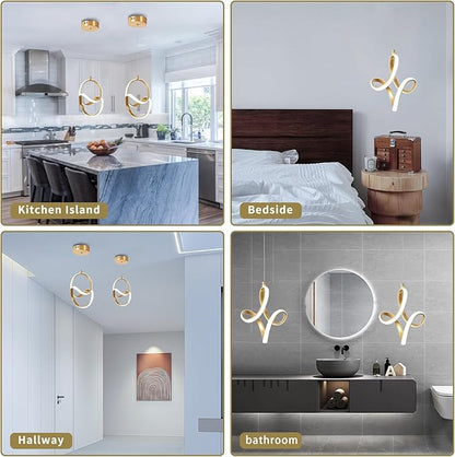 2 Packs Modern Led Pendant Light 5500K Cold White Kitchen Island Pendant Light Fixtures Adjustable Height Led Pendant Lamp for Kitchen Island Dining Room Hanging Light, 2 Packs (Gold)