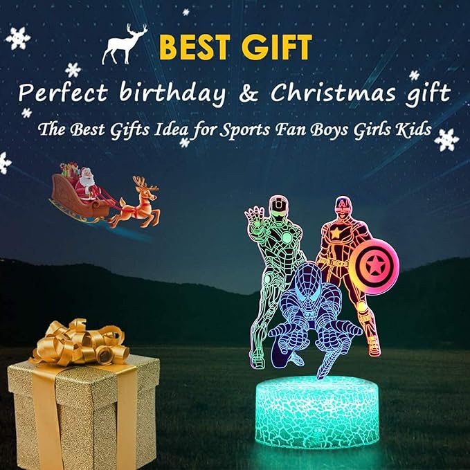 Boys Toys Night Light for Kids, 3D Illusion Lamp Touch Control Dynamic Colors Changing with 3 Pattern Kids Toys Christmas Gifts for Men Boys