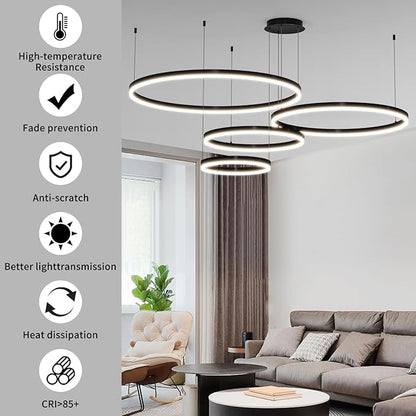 Mikeru Modern 4 Ring Chandelier Light, LED Pendant Light Fixtures with Remote Control 3000k-6500K Adjustable Color Temperature Light for Living Room, Bedroom, Kitchen