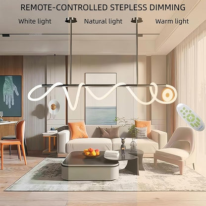 Modern LED Linear Pendant Light for Dining Room, Black Chandelier for Office, 78" DIY Ceiling Chandelier Light with Remote Control Stepless Dimming, Restaurant Kitchen Long Hose Lamp