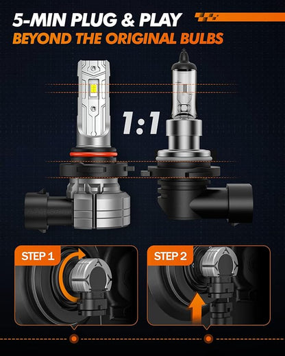 SEALIGHT 9006 LED Fog Light Bulbs, 12000LM 24W Strong Penetration 9006 HB4 LED Fog Lights, 6500k Cool White 5530 CSP Chips, IP68 Waterproof Plug and Play, Pack of 2