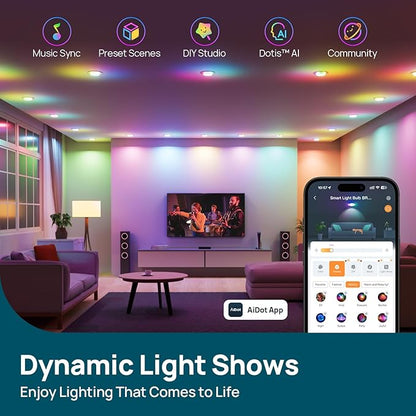 Linkind Matter BR30 Smart Light Bulbs with Stretchable Design & 4-Zone Aurascape Color, 850LM Recessed Smart Flood Light Bulb, Works with Alexa/Apple Home/Google Home, Music Sync Light Show, 4 Pack