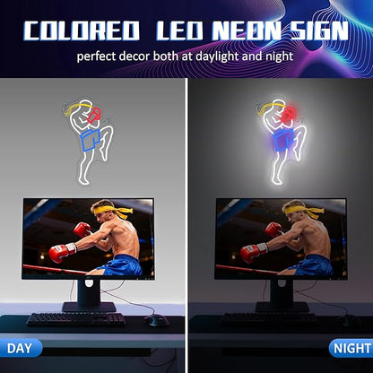 OkiyiD Muay Thai Neon Sign for Men, Martial Arts Wall Decor Combat Sports Theme Room Decor with USB Power & Hanging Chain, Ideal MMA Gifts for Bedroom, Game Room, Man Cave and Club Lighting Atmospher