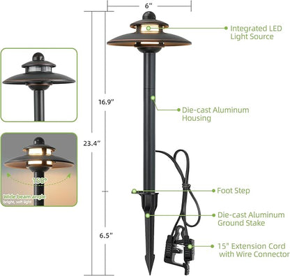 Low Voltage Landscape Pathway Lights, 3CCT Adjustable (2700K/3000K/4000K) 12V-15V LED Landscape Lighting, Oil Rubbed Bronze Aluminum Housing, Waterproof Outdoor Path Lights for Yard, Garden, 6 Pack