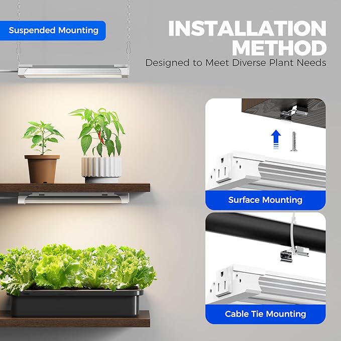 Barrina TX18 1FT LED Grow Light, 72W(4 x 18W, 360W Equivalent), High PPFD, Full Spectrum with 660nm Red LED, Hang Grow Light from Seed to Flower with On/Off Switch, Mechanical Timer, Linkable, 4 Packs