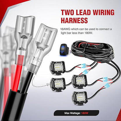 Nilight 16AWG LED POD Lights Wiring Harness Kit 12V On Off 5Pin Rocker Switch Laser Waterproof Toggle Power Relay Blade Fuse for Cars Jeep Boat ATV Trucks - 4 Leads Bule