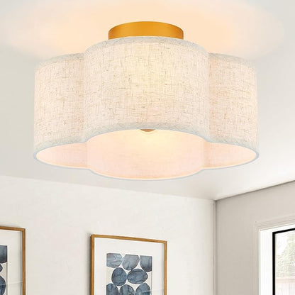VILUXY Semi Flush Mount Ceiling Light Fixture, 4-Light Modern Ceiling Lights with Linen Shade Farmhouse Gold Close to Ceiling Light for Bedroom Hallway Nursery Entryway, UL Listed