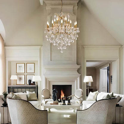 Brass Crystal Chandeliers for Dining Room 15 Lights Maria Theresa Chandeliers Modern Pendant Light Fixture Living Room Bedroom Entryway Kitchen 31.5" H x 30.7" D