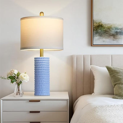 Cinyirong 24.5" Table Lamp Set of 2, Modern Ceramic Bedside Lamps for Night Stands, Classic Small Lamp Nightstand Lamp for Bedroom Living Room Desk End Table Rotary Switch Blue