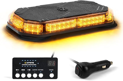 Xprite Amber Rooftop Emergency Strobe Light Bar, Beacon Safety Flashing Warnin Lights w/Control Panel Magnetic Base for Construction Trucks Plows Postal Security Cars