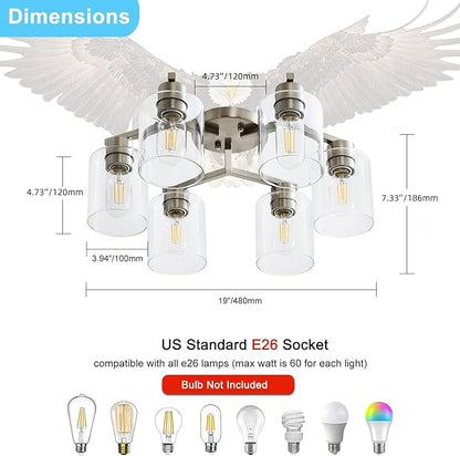 YYT Light Fixtures for Dining Room 6-Light Semi Flush Mount Ceiling Light Fixtures Large Brushed Nickel Kitchen Lighting Fixtures Ceiling with Clear Glass Shade for Living Room - E26