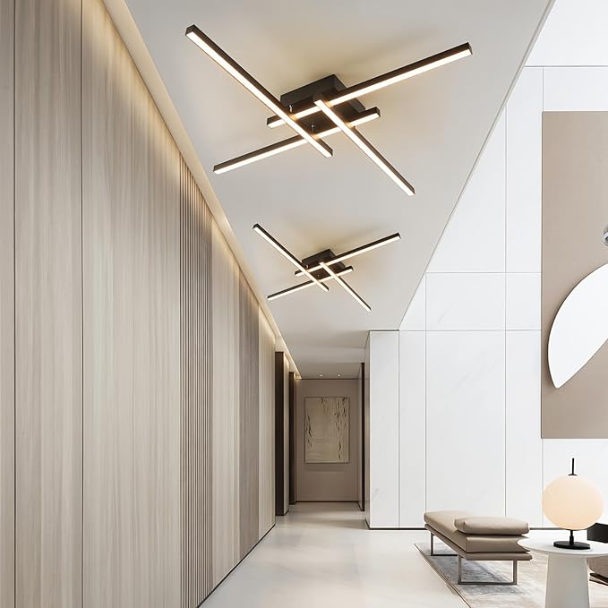 Modern LED Ceiling Light 24 Inch, 3-Color Temperatures (3000K/4000K/6000K) Adjustable, Black Flush Mount Light for Living Room, Bedroom, Kitchen, Hallway