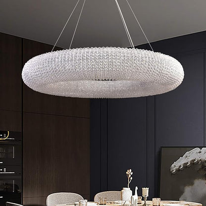 Modern Crystal Chandeliers Ceiling Lights Fixtures Pendant Lighting Orb Ring Chandelier Contemporary Adjustable Stainless Steel Cable for Living Room Dining Room Island D39.37