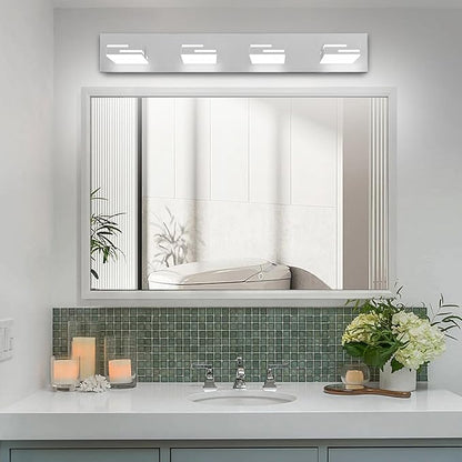 LED Modern Bathroom Vanity Light Fixtures, 4-Light 28-inch Dimmable Chrome Vanity Lights for Bathroom Lighting Fixtures Over Mirror, with 360° Rotatable Heads (Cool White 6000K)