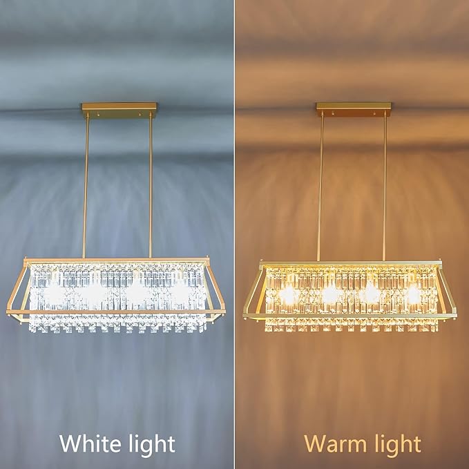 LMQNINE Chandeliers for Dining Room, 4-Light Trapezoidal Industrial Dining Room Light Fixture Farmhouse Chandelier Crystal Pendant Lights Kitchen Island Living Room (Gold 35.43 inch)