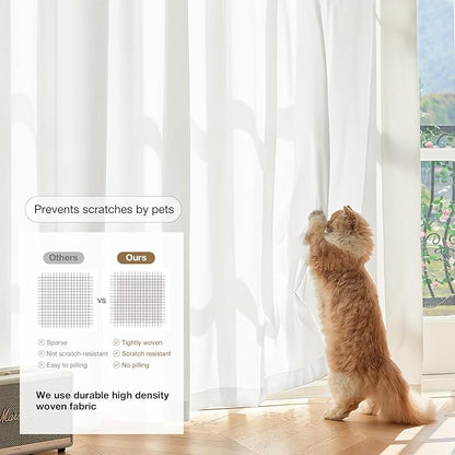 Anmao Non-See-Through Off White Privacy Semi Sheer Curtains for Living Room 80 Inch Length 2 Panels Set, Light Filtering That Let Light in Rod Pocket Window Drapes for Bedroom, 52W x 80L, Ivory White