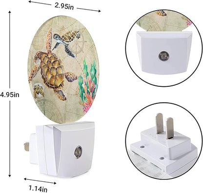EKOBLA Sea Turtle Nautical Plug-in Night Light, Ocean Map & Coral LED Nightlight with Auto Sensor for Kids, Adults & Coastal Home Decor