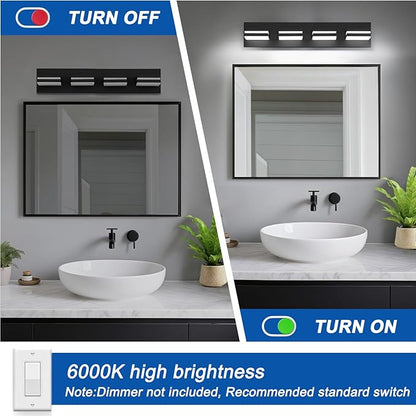 IZORRO LED Modern Bathroom Lights Fixtures(4-Light,Dimmable,360°Rotate),Matte Black Acrylic Wall Lighting,Vanity Lights for Bathroom Over Mirror - 6000k 24In （No Assembly Required）