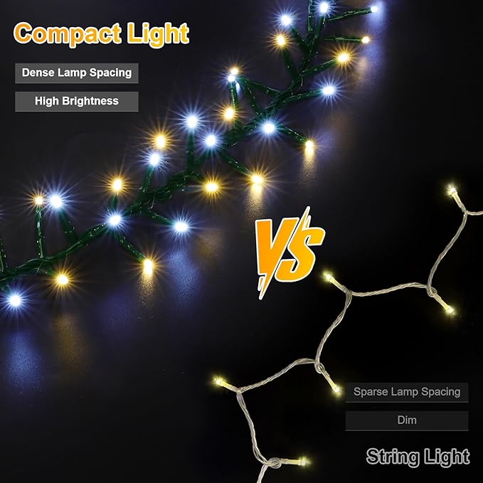 LAMPHOME 500 LED String Lights - Outdoor/Indoor Plug-in Twinkle Fairy Lights, 46ft 500LED, Warm White & White