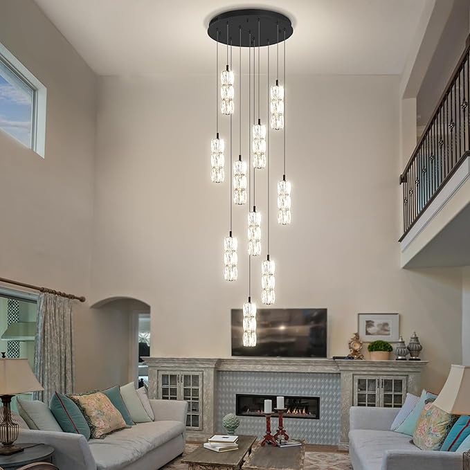 ykolupty Modern Chandelier 10-Lights Black Chandelier Lighting Fixture High Ceiling Chandelier Suitable for Living Room Staircase Villa, TP3030-10H
