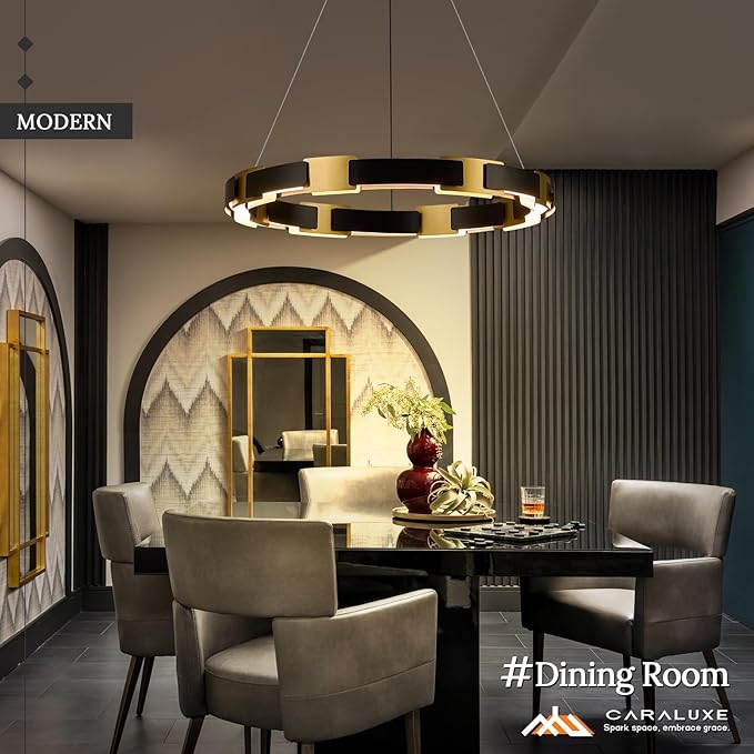 LED Ring Chandelier Modern Black Gold Chandelier for Dining Room 24in Dimmable Circular Chandeliers Light Round Chandeliers Light Fixture for Bedroom Kitchen Entryway Home Office Living Room