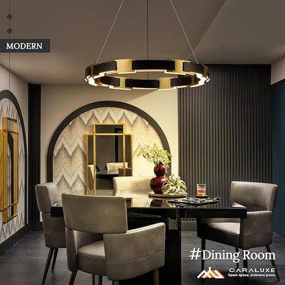 LED Ring Chandelier Modern Black Gold Chandelier for Dining Room 24in Dimmable Circular Chandeliers Light Round Chandeliers Light Fixture for Bedroom Kitchen Entryway Home Office Living Room