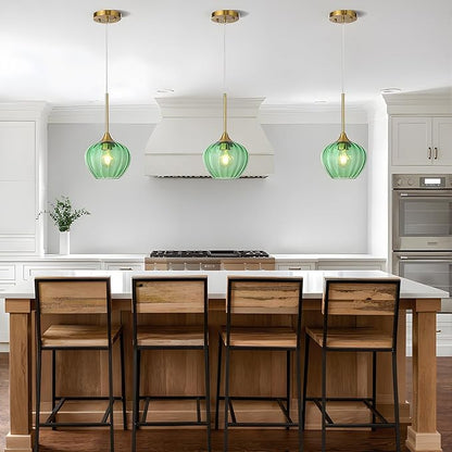 2Pack Green Glass Pendant Light, 7" Modern Glass Pendant Lighting Vintage Green Ceiling Fixtures Mini Hanging Lamp for Kitchen Island Dining Room Restaurant Bar Bedroom
