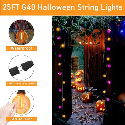 Purple and Orange Christmas Lights, 25FT 27 Count Christmas G40 LED String Lights, Indoor Decoration Lights for Outdoor Patio Home Party Garden Yard-Black Wire