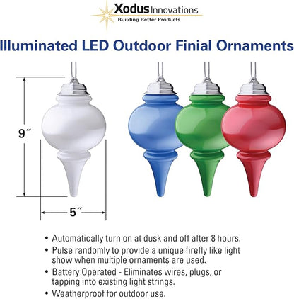 Xodus Innovations WP610-3 Battery Powered 8 inch LED Finial Ornaments, Pulsing Action, Dusk Sensor (Pack of 3), Blue