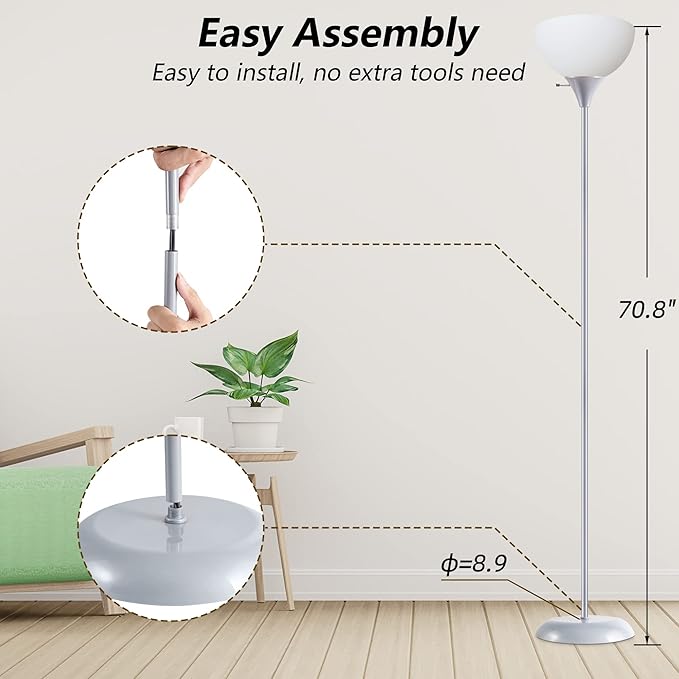 RISLG Floor Lamp, Standing Lamp, Modern Floor Lamps with Drop-Resistant White Lampshade, E26 Socket, Industrial Floor Lamp for Living Room Bedroom Study Office