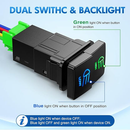 Nilight High Beam & Low Beam Dual Push Button Switch 12V ON Off Switches with Connector Wire Kit 1.28" x 0.87" Replacement for Toyota Sequoia Highlander Tacoma Tundra 4Runner RAVR Yaris