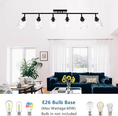 MELUCEE Ceiling Track Lighting Kits 6 Light Bathroom Light Fixtures Wall Mount with Flexibly Rotatable Light Head, Modern Black Spotlights with Clear Glass Shade, 45.3 Inch