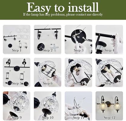 Piepooye Vintage Bathroom Light Fixtures Black Vanity Light with Glass Globe LampShade 2 Lights Mid Century G9 Bulb Wall Sconce Indoor Vanity Light Over Mirror for Kitchen Bedroom Farmhouse