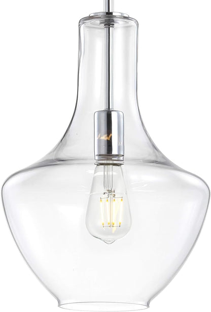 JONATHAN Y 10.5" Chrome Mid-Century Modern 1-Light LED Pendant Light Fixture, Adjustable Schoolhouse Hanging Lamp for Kitchen Island, Clear Glass Shade, LED Bulb Included JYL6400A