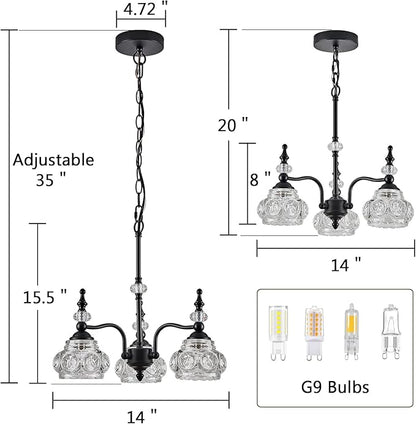 Modern 3-Light Chandeliers Black Kitchen Island Pendant Light for Farmhouse Living Room Bedroom Hotel